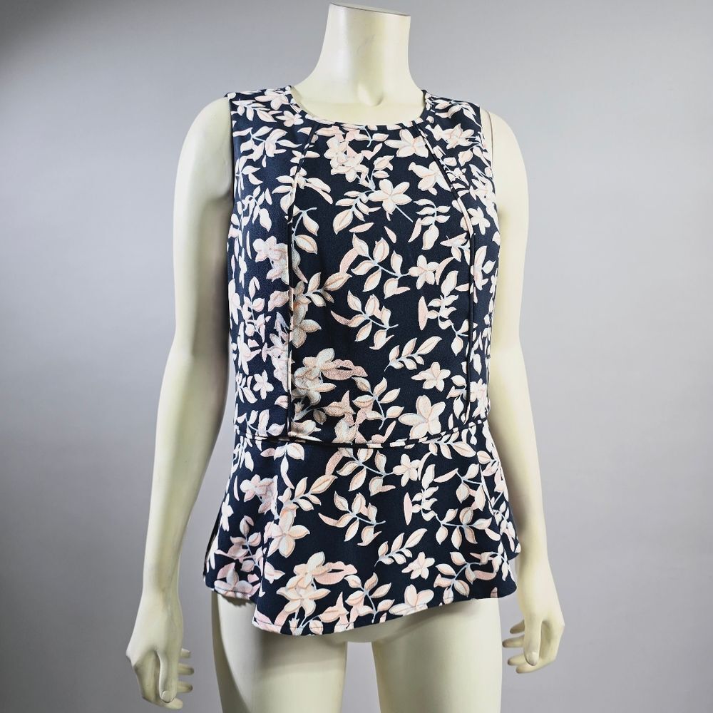 Banana Republic Navy Blue Floral Sleeveless Peplum Top
